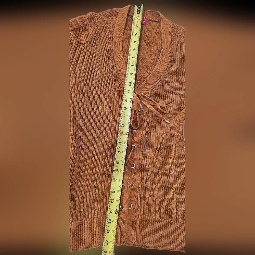 Guess Knit Sweater Women S Burnt Orange Pullover Lace Up - Picture 5 of 6